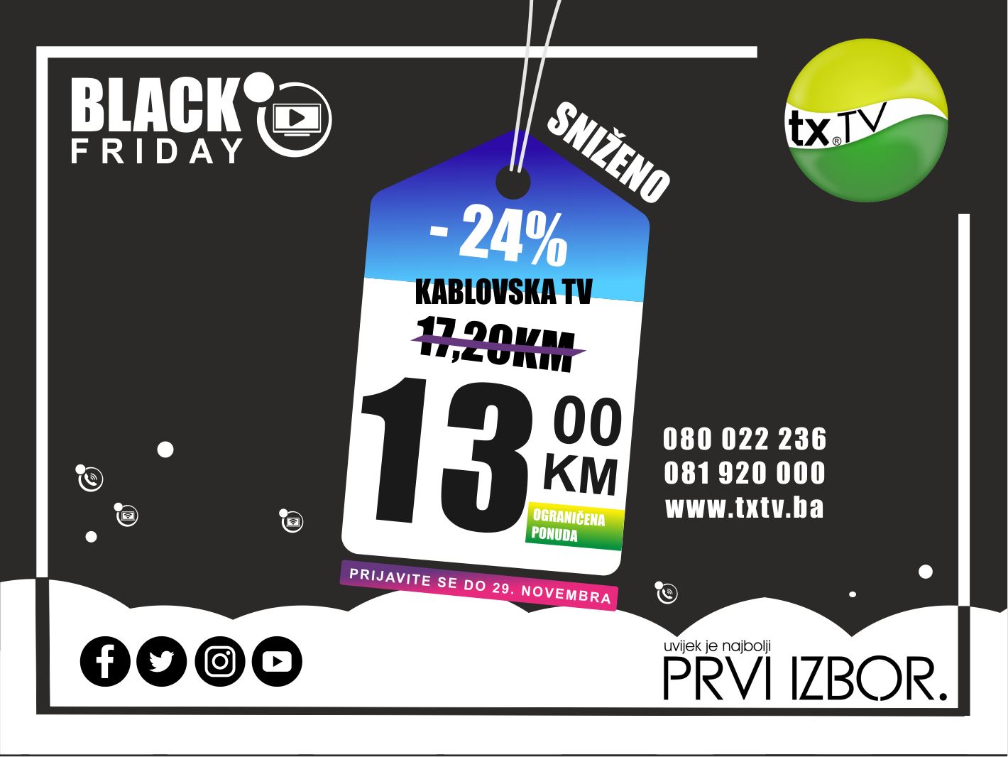 Black Friday u TXtv-u: kablovska samo 13KM!