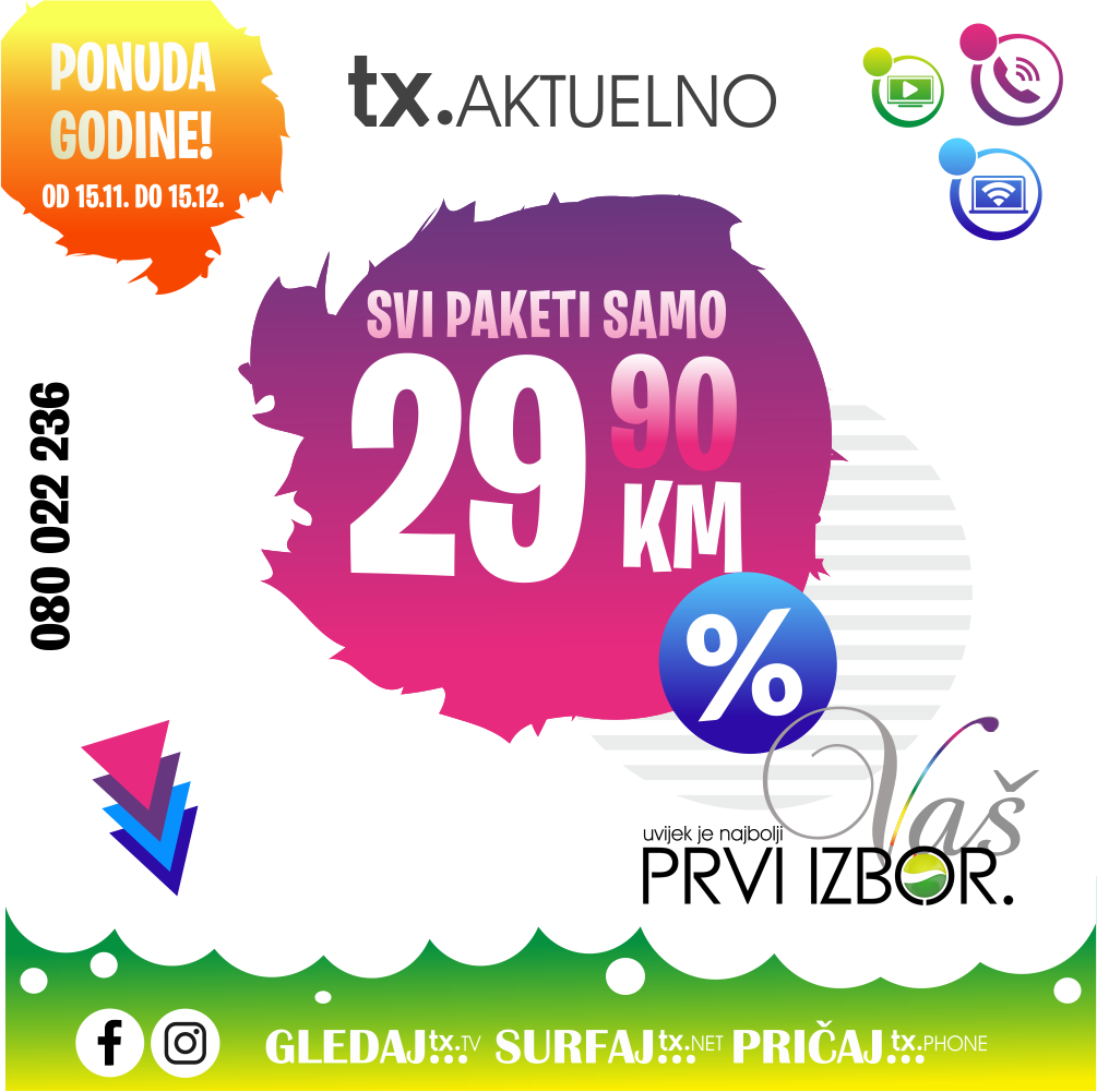 Ponuda godine! Svi paketi za 29,90KM!