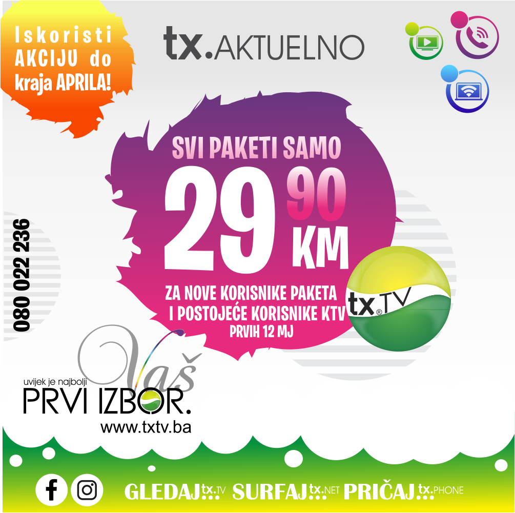 Ponovo od 1. marta: Svi paketi 29.90KM!